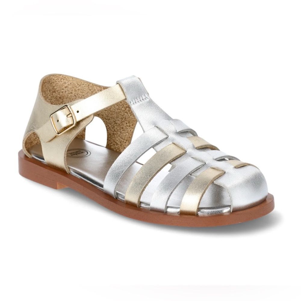 Wonder Nation Big Girls Gold-tone/Silver Fisherman Sandals(Size 6)